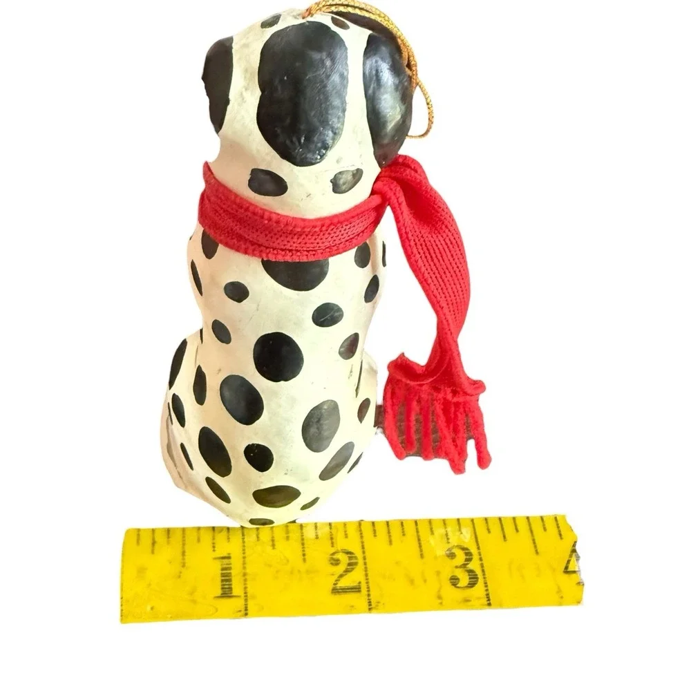 Folk Art Dog Paper Mache /Plastic  Dalmatian Dog Christmas Tree Ornament Scarf
